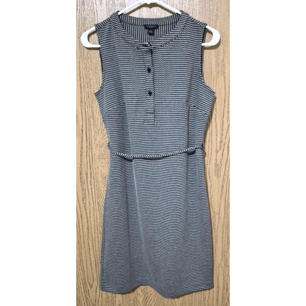 Ann Taylor Women's Black Grey Pattern Sleeveless Crew Neck Belted Dress Size XS